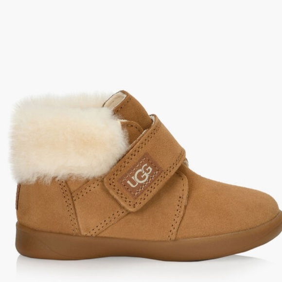 UGG Other - UGG Toddler Kids Beige Suede Wool Trim Booties Shoes Size 12 Velcro Closure
